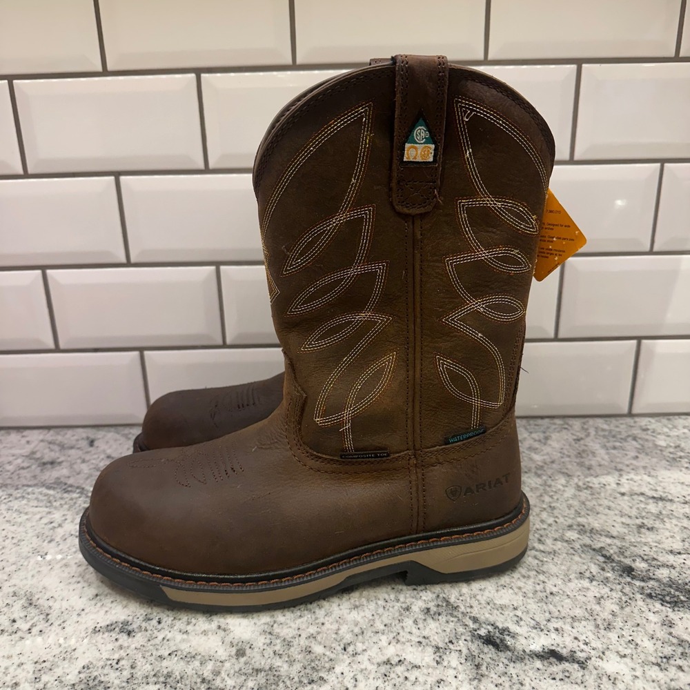Ariat Womens 9 Riveter Work Boots Dark Brown Composite Toe Waterproof Leather - Picture 9 of 12